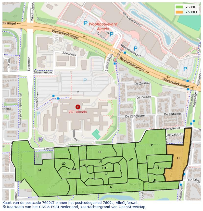 Afbeelding van het postcodegebied 7609 LT op de kaart.