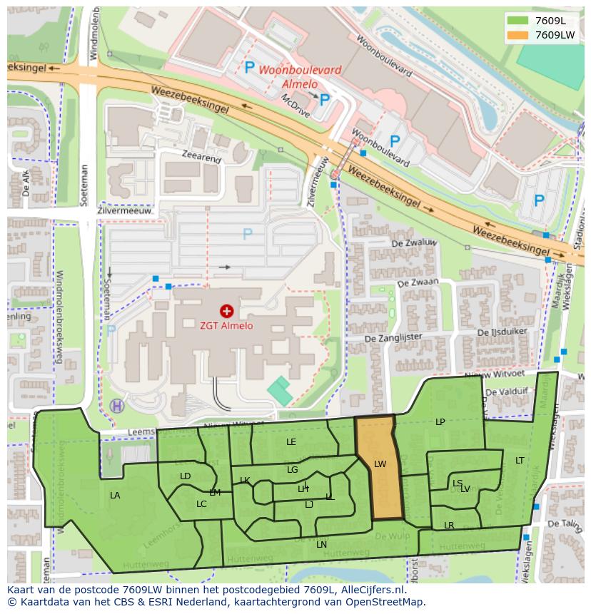 Afbeelding van het postcodegebied 7609 LW op de kaart.