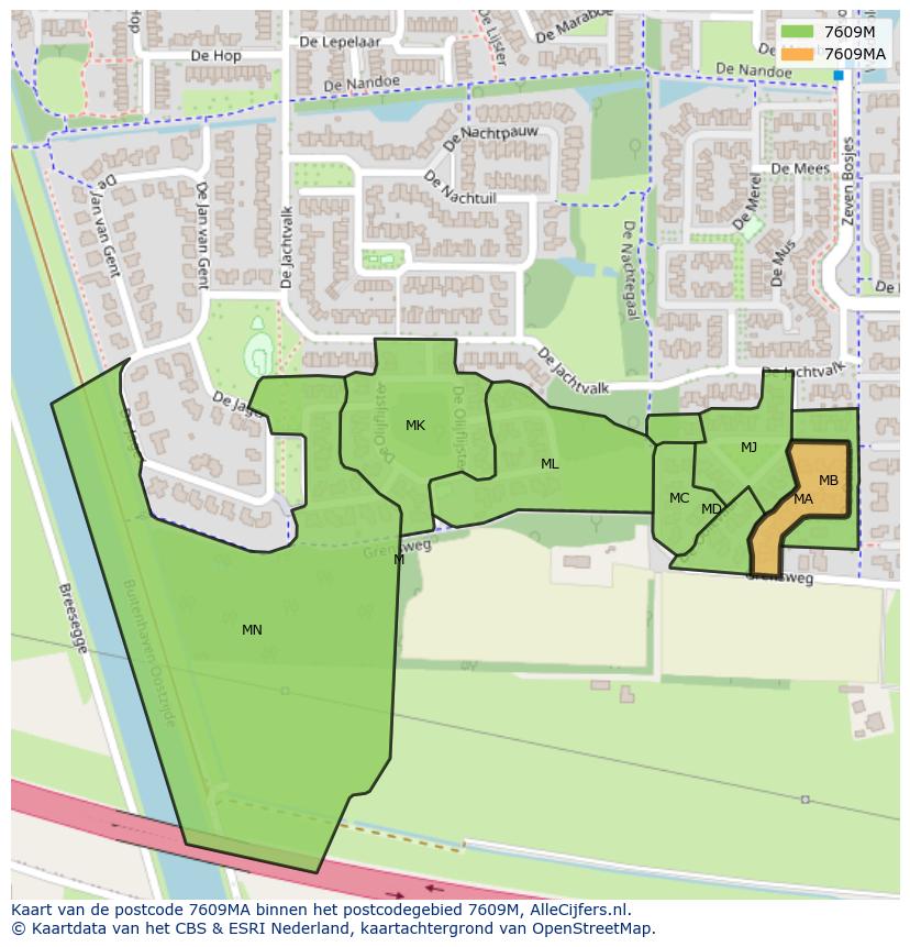 Afbeelding van het postcodegebied 7609 MA op de kaart.