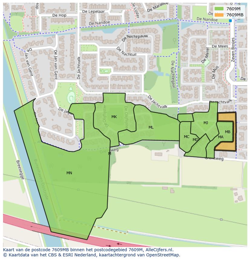 Afbeelding van het postcodegebied 7609 MB op de kaart.