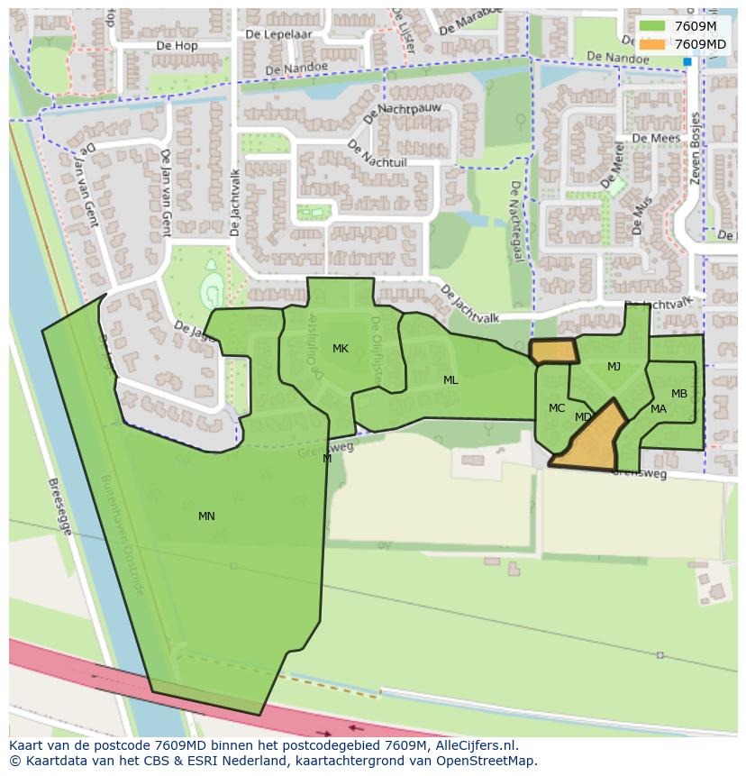Afbeelding van het postcodegebied 7609 MD op de kaart.
