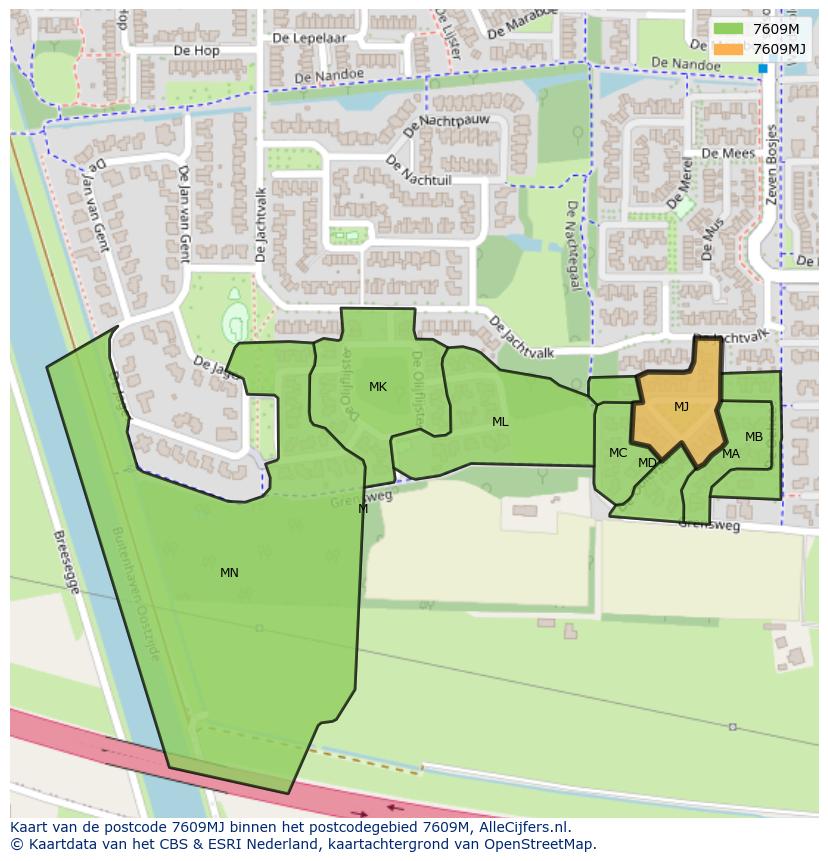 Afbeelding van het postcodegebied 7609 MJ op de kaart.