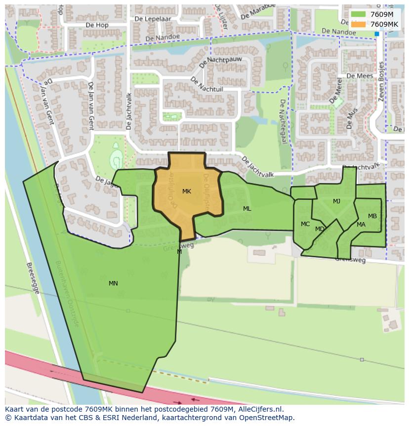 Afbeelding van het postcodegebied 7609 MK op de kaart.