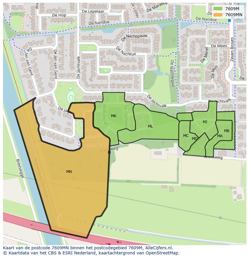 Afbeelding van het postcodegebied 7609 MN op de kaart.