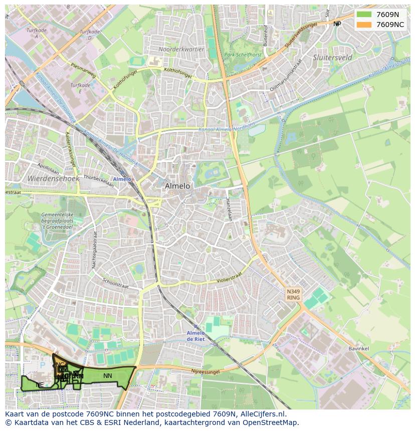 Afbeelding van het postcodegebied 7609 NC op de kaart.