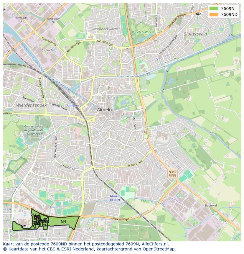 Afbeelding van het postcodegebied 7609 ND op de kaart.
