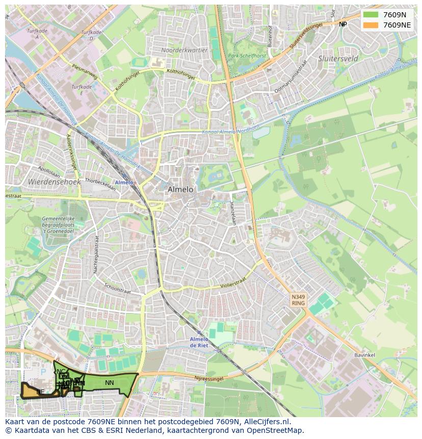 Afbeelding van het postcodegebied 7609 NE op de kaart.