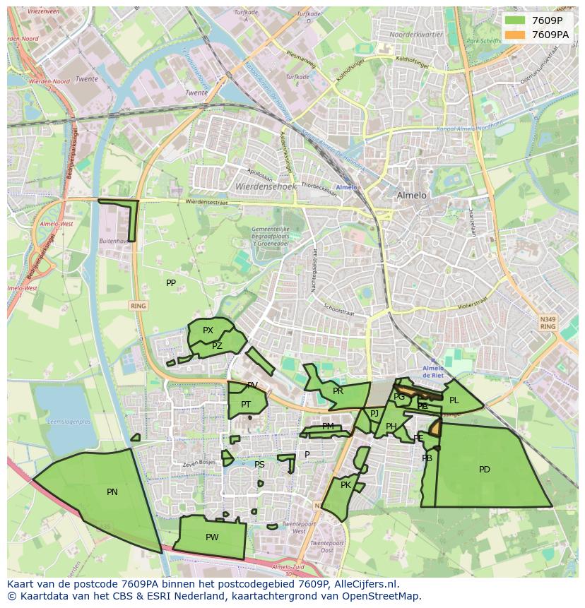 Afbeelding van het postcodegebied 7609 PA op de kaart.