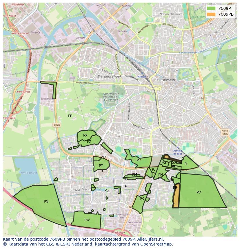 Afbeelding van het postcodegebied 7609 PB op de kaart.