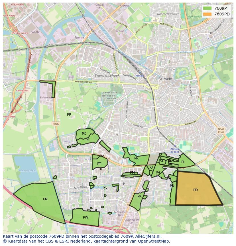 Afbeelding van het postcodegebied 7609 PD op de kaart.