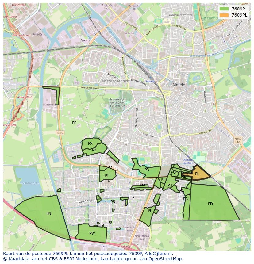 Afbeelding van het postcodegebied 7609 PL op de kaart.
