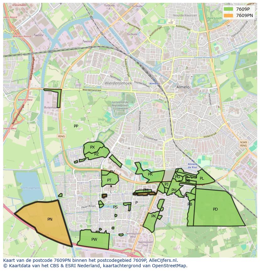 Afbeelding van het postcodegebied 7609 PN op de kaart.