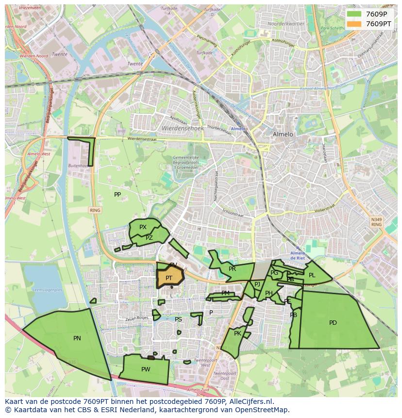 Afbeelding van het postcodegebied 7609 PT op de kaart.