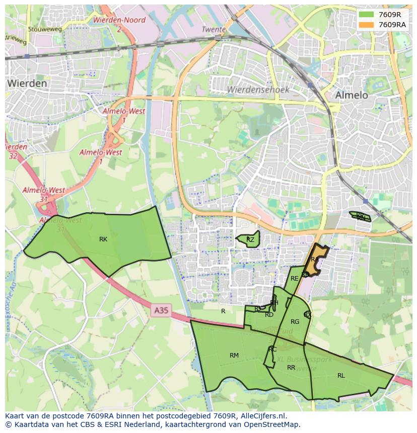 Afbeelding van het postcodegebied 7609 RA op de kaart.