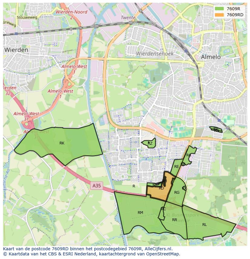 Afbeelding van het postcodegebied 7609 RD op de kaart.