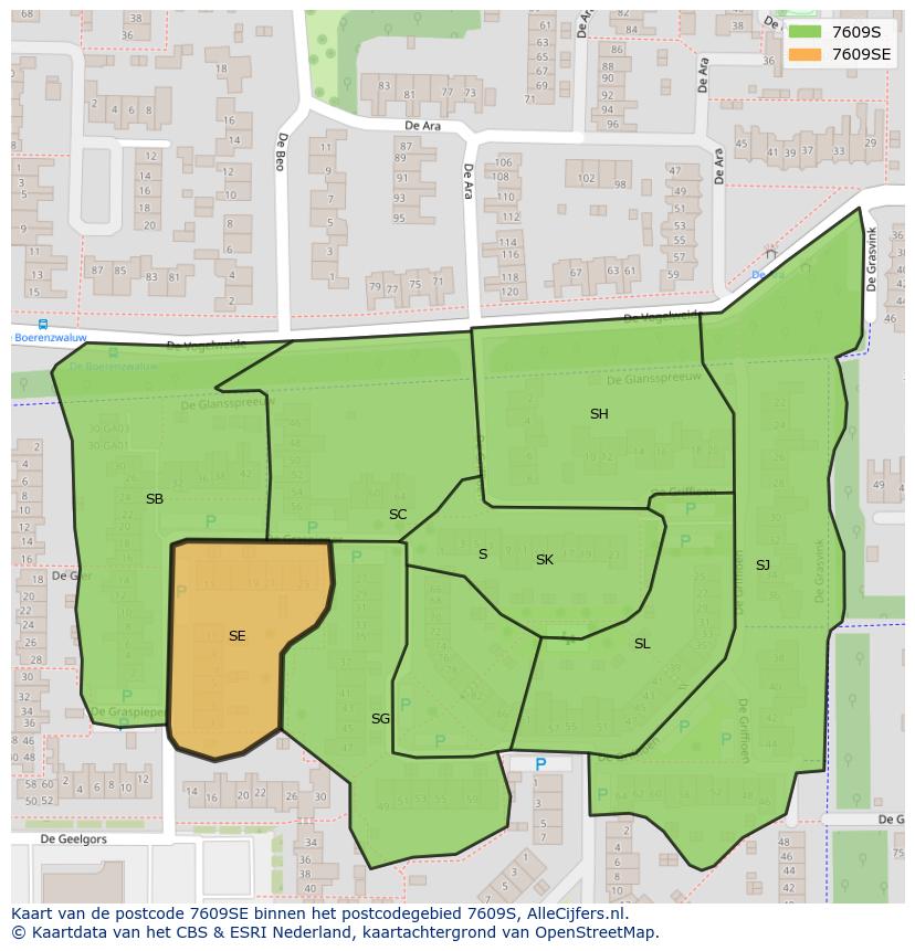 Afbeelding van het postcodegebied 7609 SE op de kaart.