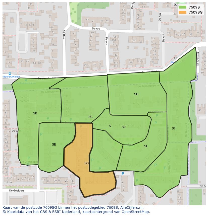 Afbeelding van het postcodegebied 7609 SG op de kaart.