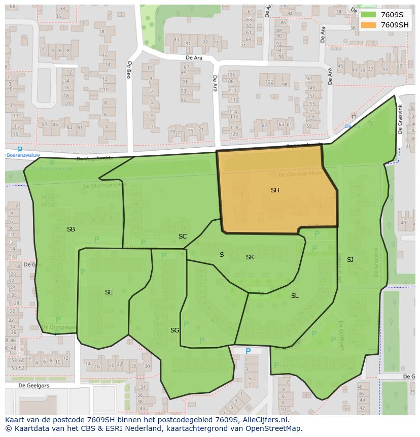 Afbeelding van het postcodegebied 7609 SH op de kaart.