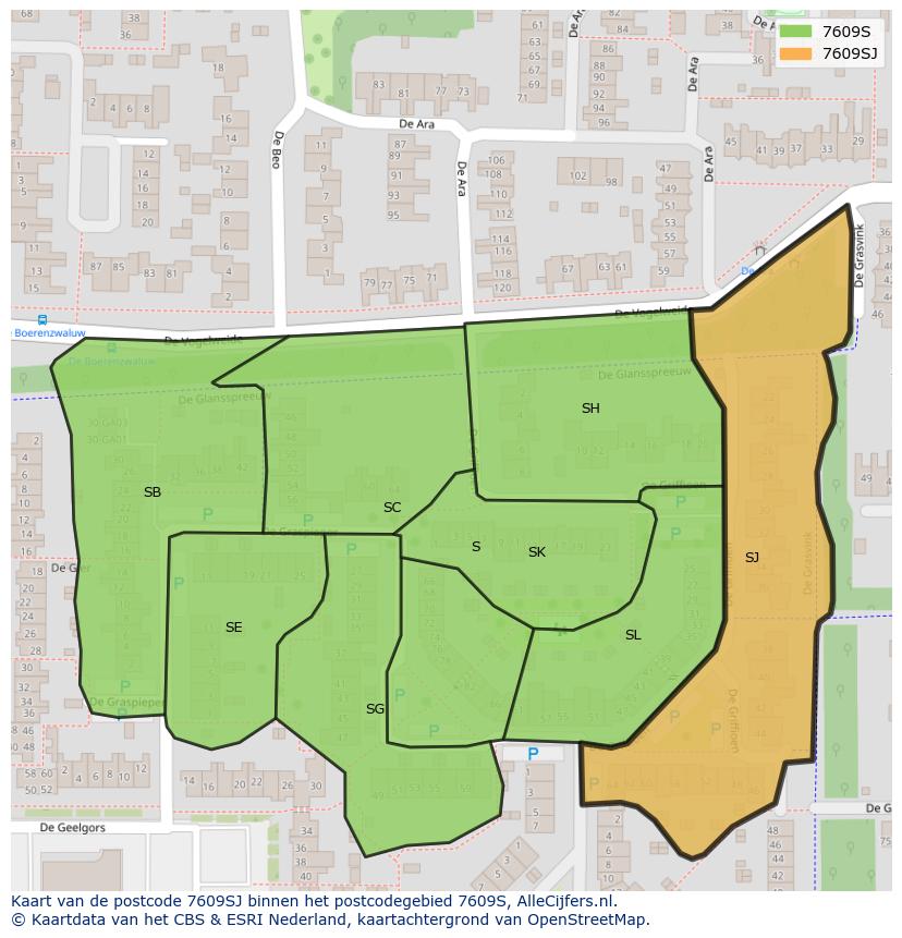 Afbeelding van het postcodegebied 7609 SJ op de kaart.