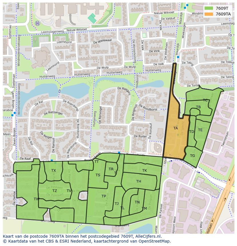 Afbeelding van het postcodegebied 7609 TA op de kaart.