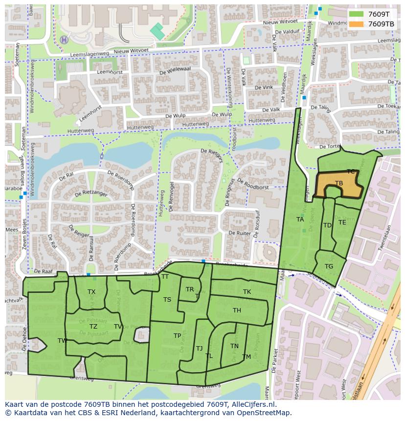 Afbeelding van het postcodegebied 7609 TB op de kaart.