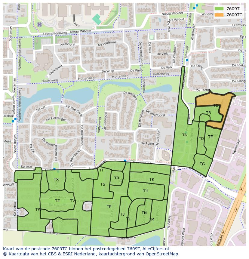 Afbeelding van het postcodegebied 7609 TC op de kaart.