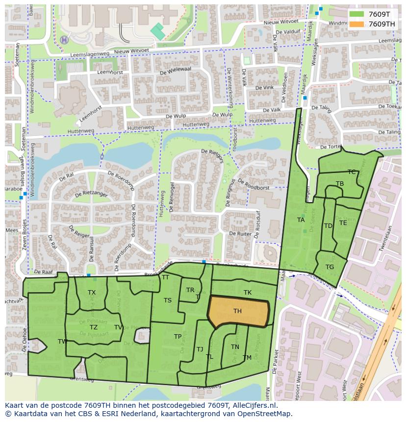 Afbeelding van het postcodegebied 7609 TH op de kaart.