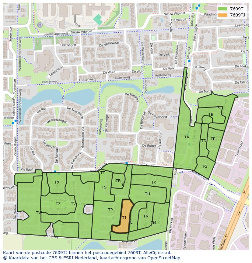 Afbeelding van het postcodegebied 7609 TJ op de kaart.