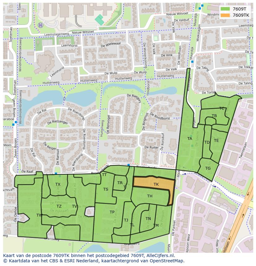 Afbeelding van het postcodegebied 7609 TK op de kaart.