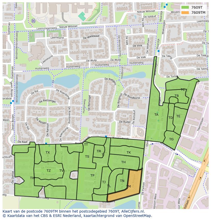 Afbeelding van het postcodegebied 7609 TM op de kaart.