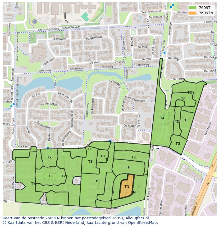 Afbeelding van het postcodegebied 7609 TN op de kaart.