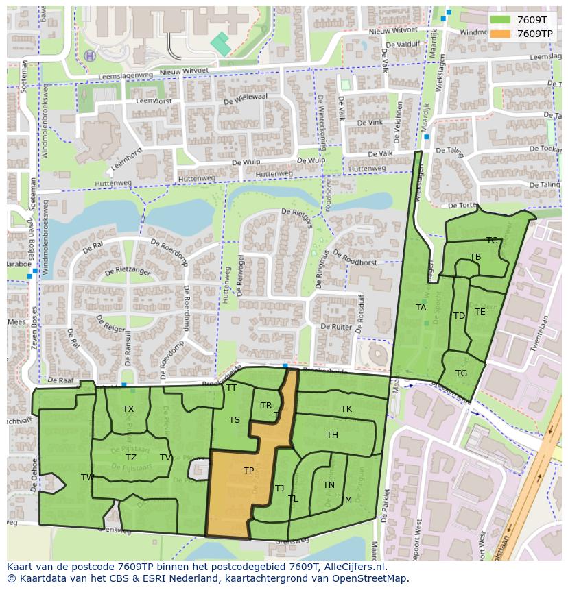 Afbeelding van het postcodegebied 7609 TP op de kaart.