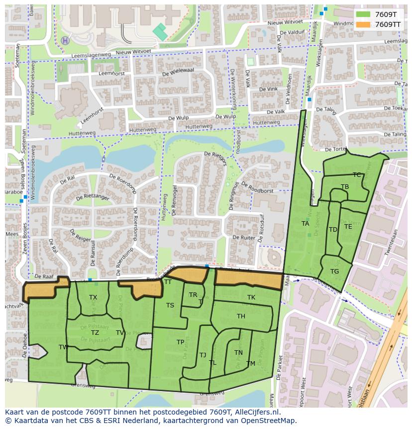 Afbeelding van het postcodegebied 7609 TT op de kaart.