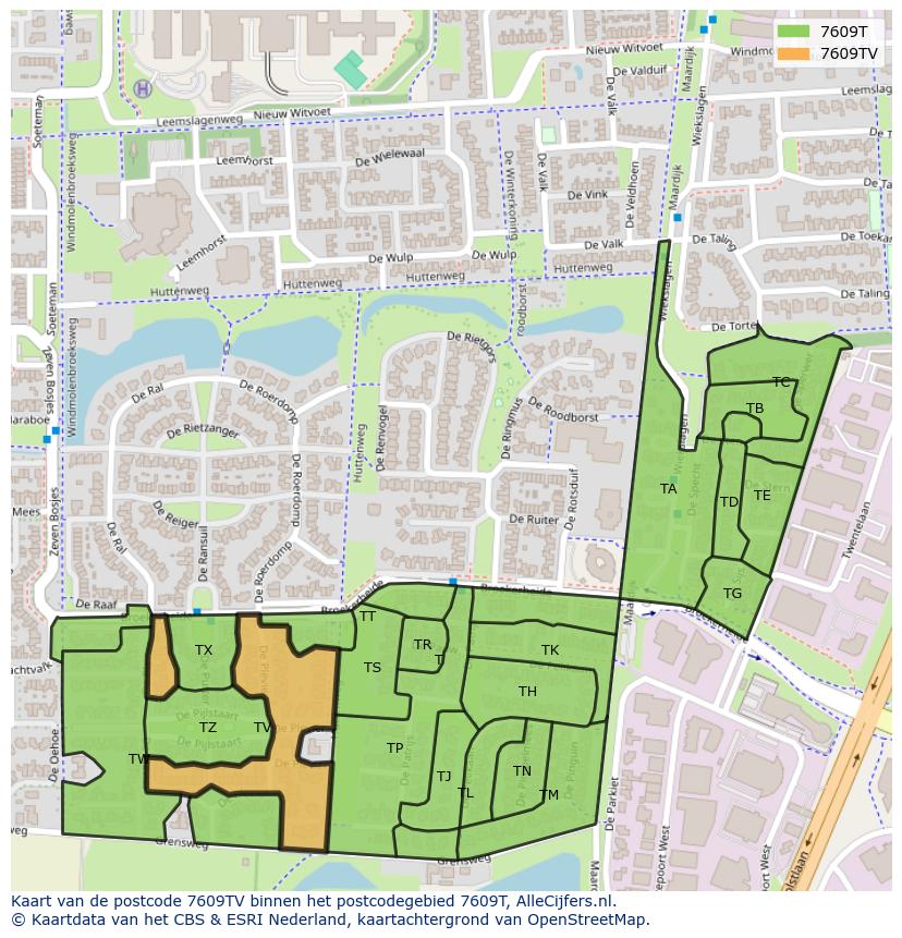 Afbeelding van het postcodegebied 7609 TV op de kaart.