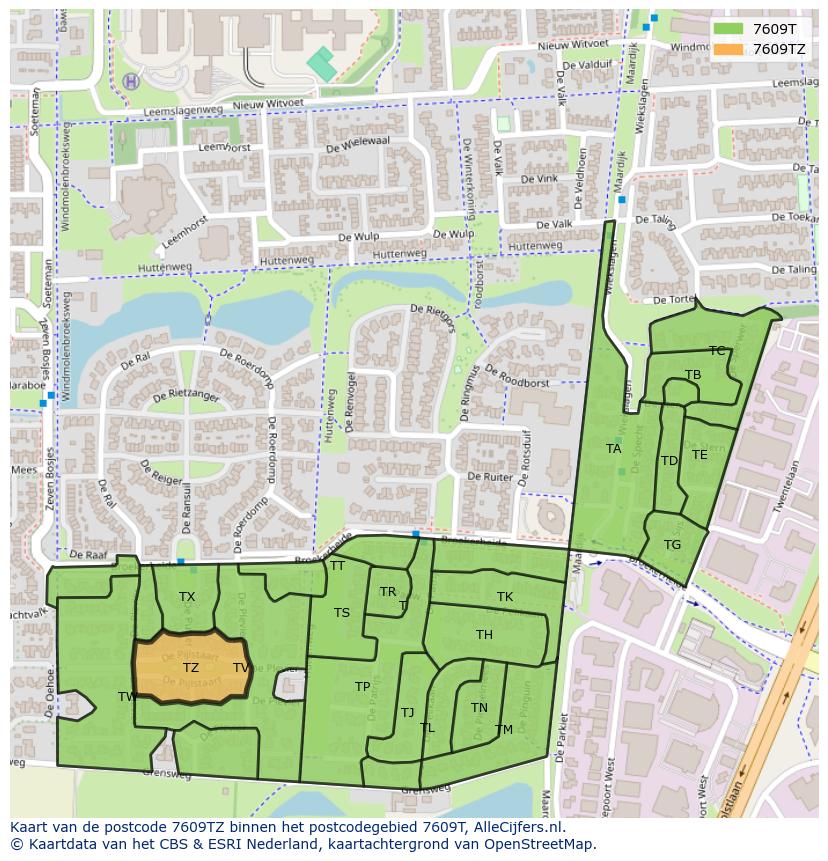 Afbeelding van het postcodegebied 7609 TZ op de kaart.