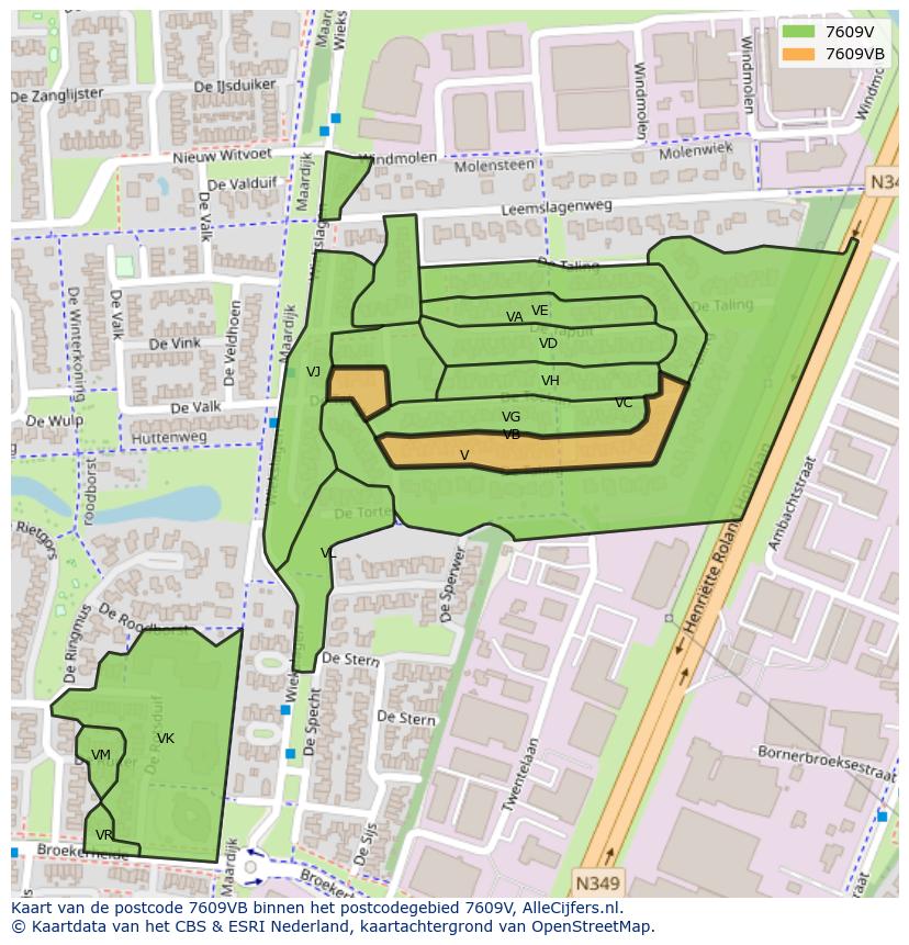 Afbeelding van het postcodegebied 7609 VB op de kaart.