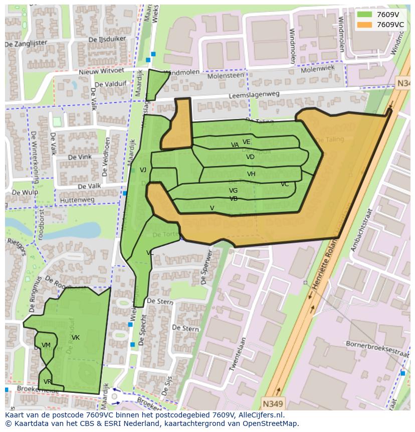 Afbeelding van het postcodegebied 7609 VC op de kaart.