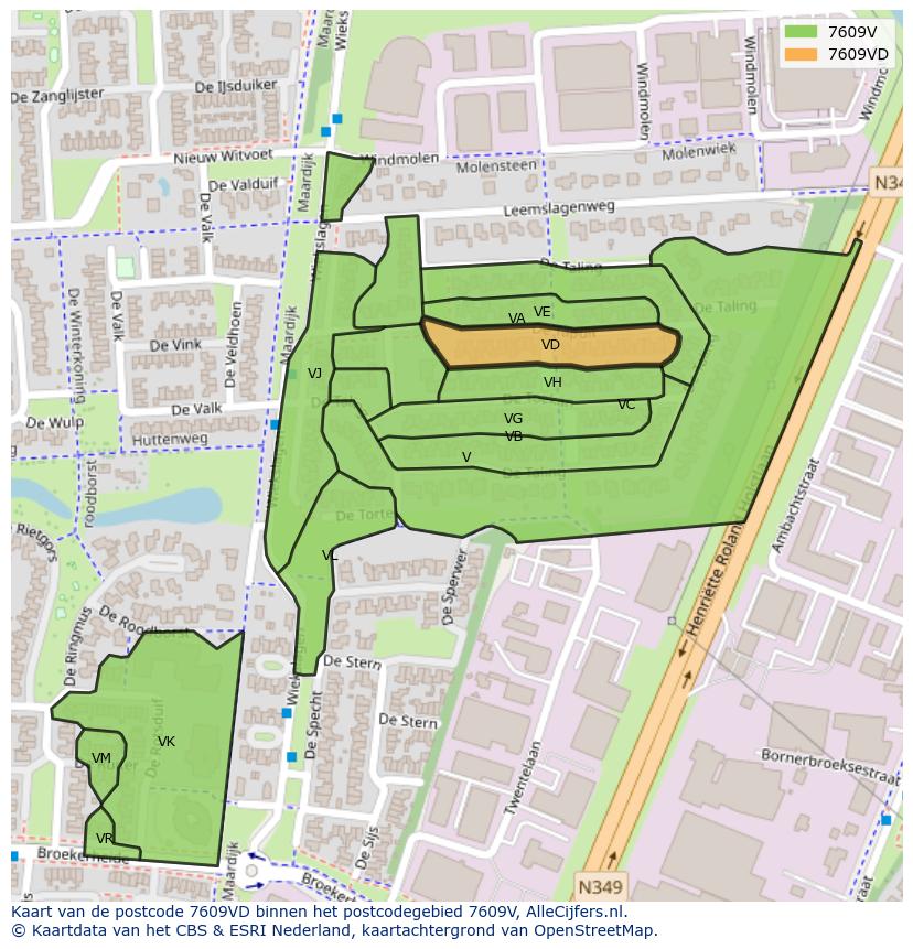 Afbeelding van het postcodegebied 7609 VD op de kaart.