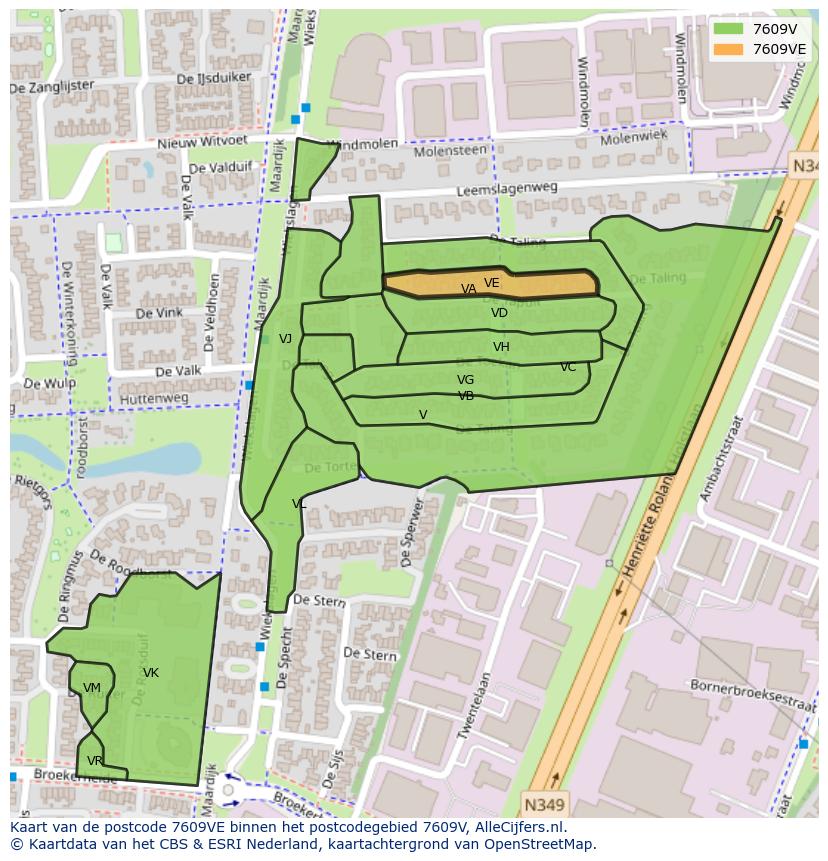 Afbeelding van het postcodegebied 7609 VE op de kaart.