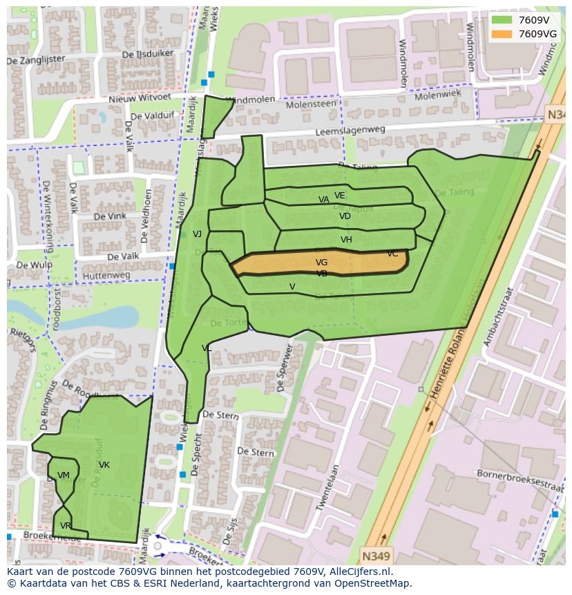 Afbeelding van het postcodegebied 7609 VG op de kaart.