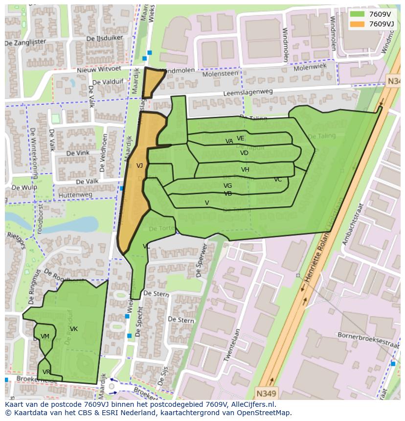 Afbeelding van het postcodegebied 7609 VJ op de kaart.