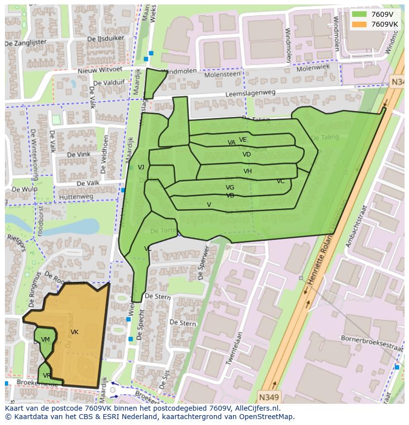 Afbeelding van het postcodegebied 7609 VK op de kaart.