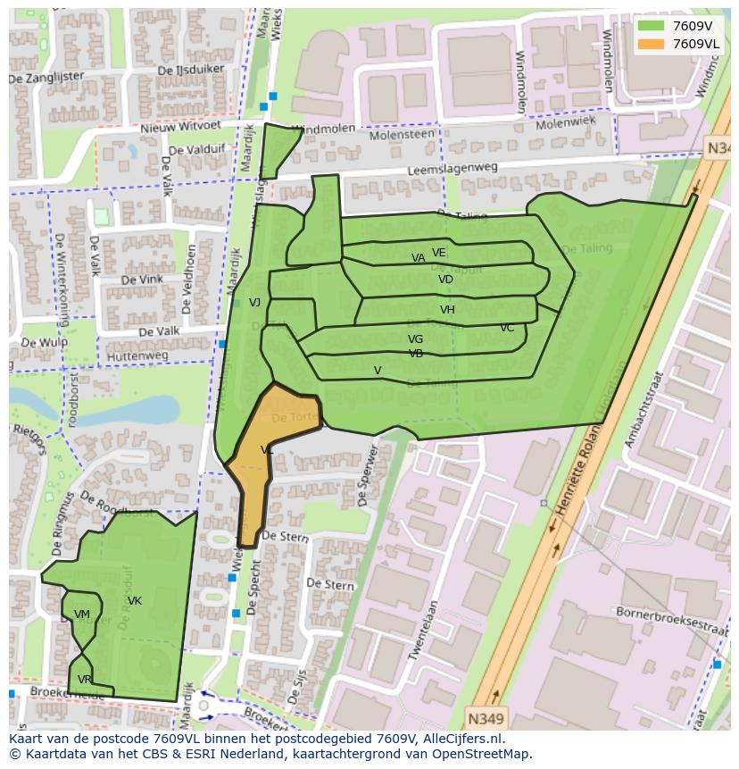 Afbeelding van het postcodegebied 7609 VL op de kaart.