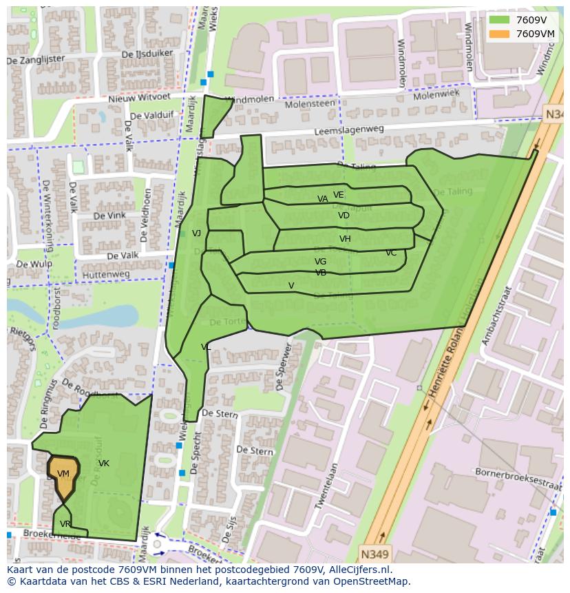 Afbeelding van het postcodegebied 7609 VM op de kaart.