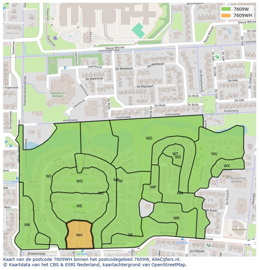 Afbeelding van het postcodegebied 7609 WH op de kaart.