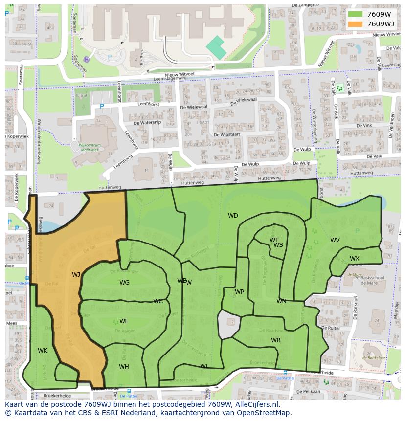 Afbeelding van het postcodegebied 7609 WJ op de kaart.