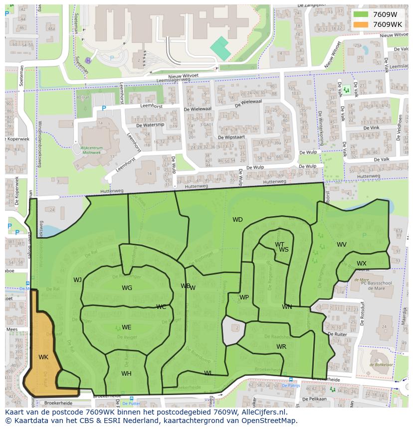 Afbeelding van het postcodegebied 7609 WK op de kaart.