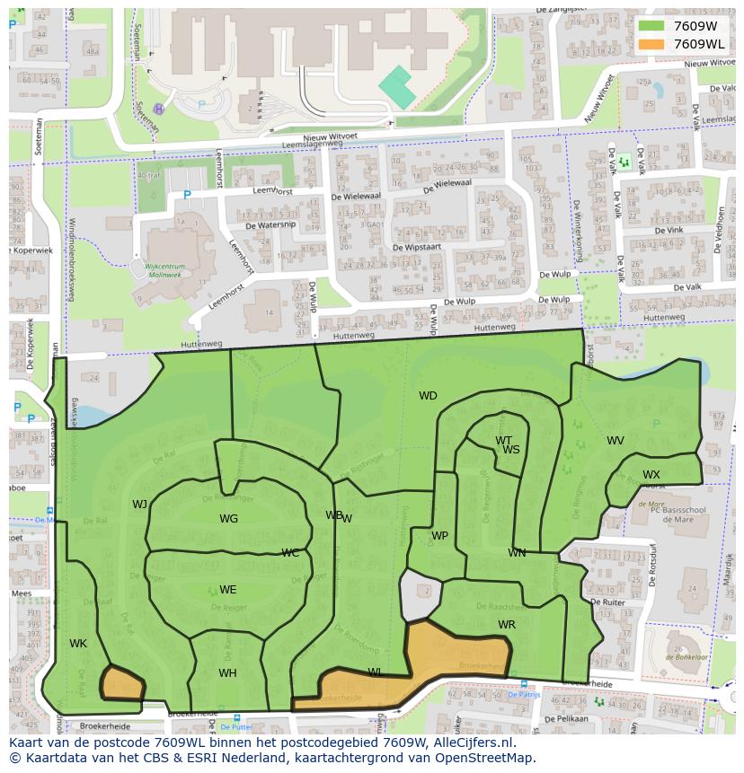 Afbeelding van het postcodegebied 7609 WL op de kaart.