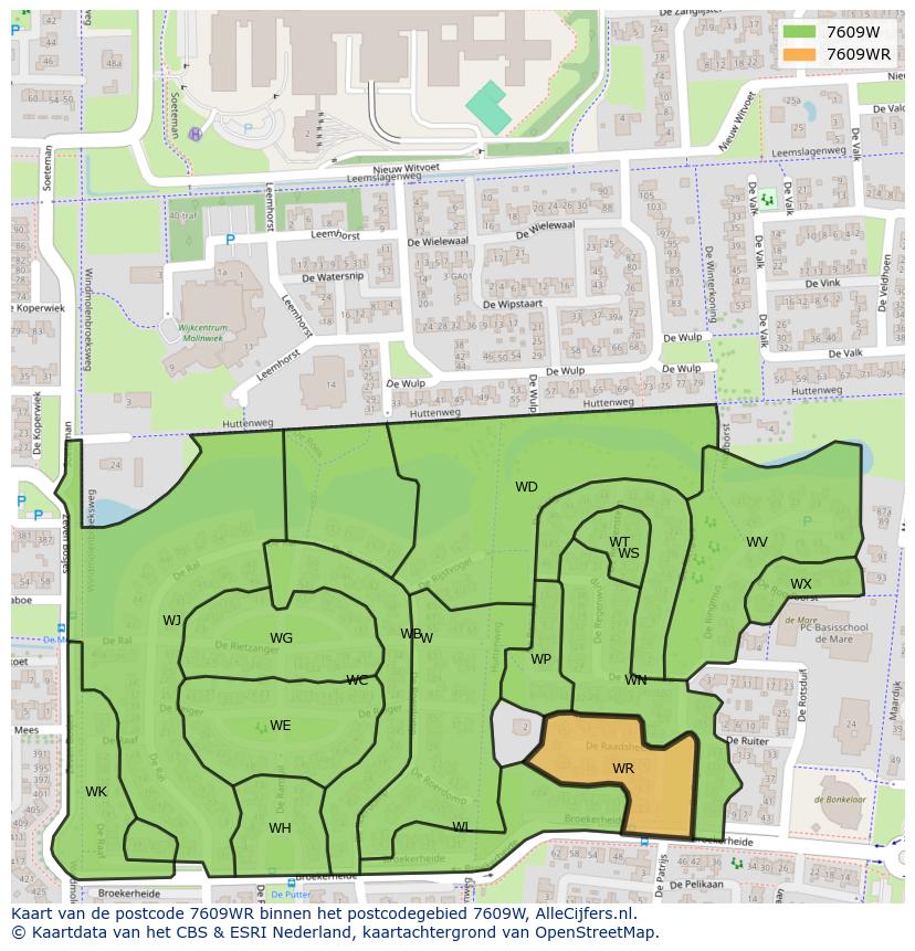 Afbeelding van het postcodegebied 7609 WR op de kaart.