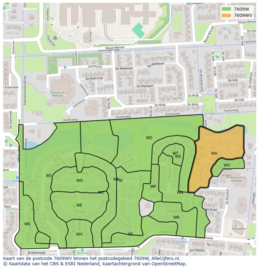Afbeelding van het postcodegebied 7609 WV op de kaart.